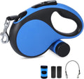 26Ft Retractable Dog Leash with Chew Proof Cable,Heavy Duty Dog Leash with Removable Poop Bags for Medium Large Dogs up to 110lbs,Strong Nylon Tape No Tangle,One-Handed Brake (Blue)