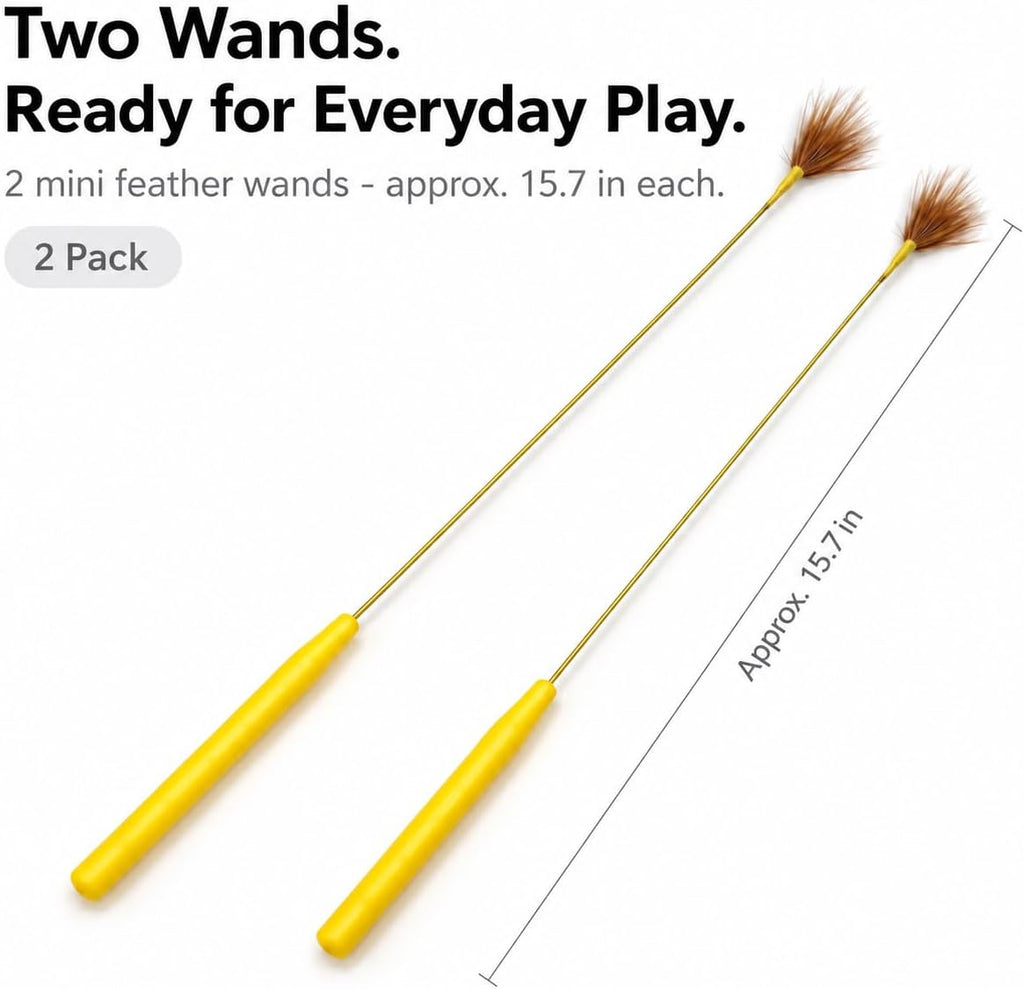 Cat Teaser Wands 2 Pack, Mini Natural Feather Cat Toys