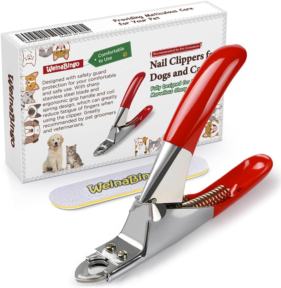 Dog Cat Pets Nail Clippers, Professional Pets Claw Trimmer with Free Nail File, Sharp Stainless Steel Blade, Sturdy Non Slip Handles - for Safe, Professional at Home Grooming 