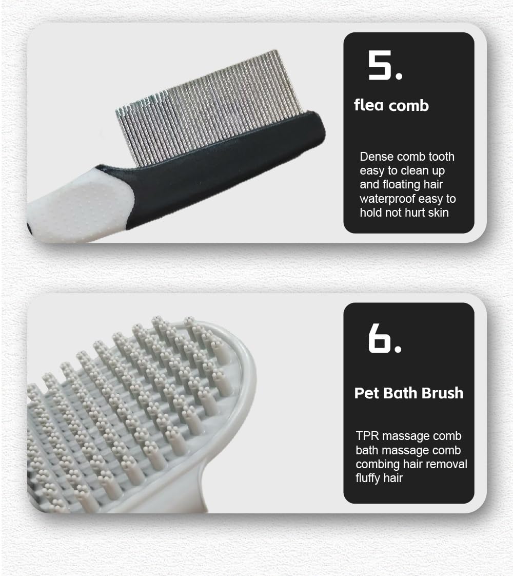 6-in-1 Pet Grooming Kit – Dog Grooming Kit with Undercoat Rake, Slicker Brush, Flea Comb, Nail Clippers & Grooming Glove – Complete Cat & Dog Grooming Tool Set for Shedding Control