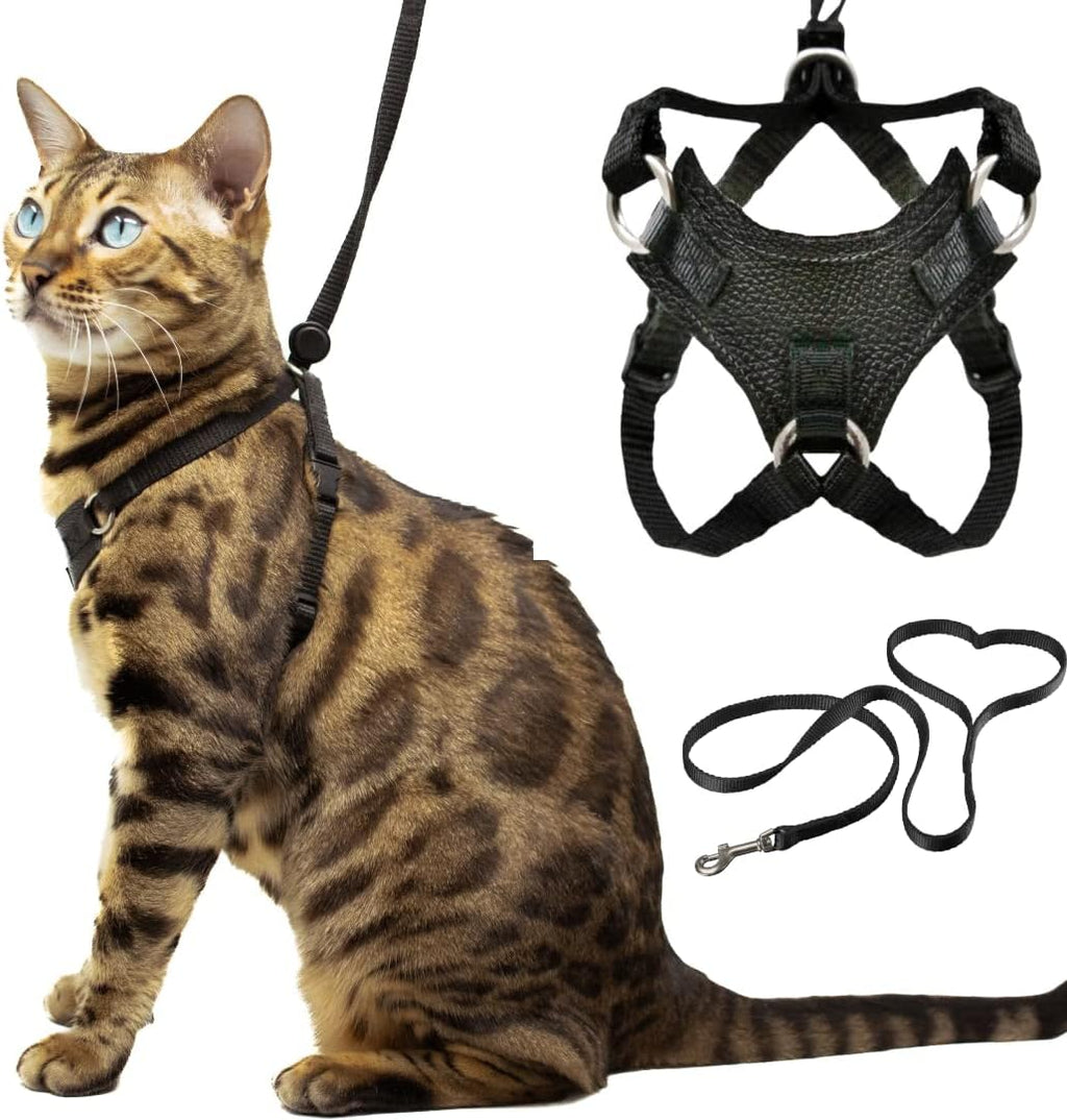 OutdoorBengal Houdini™ Escape Proof Cat Harness and Leash (V. Leather, XL)