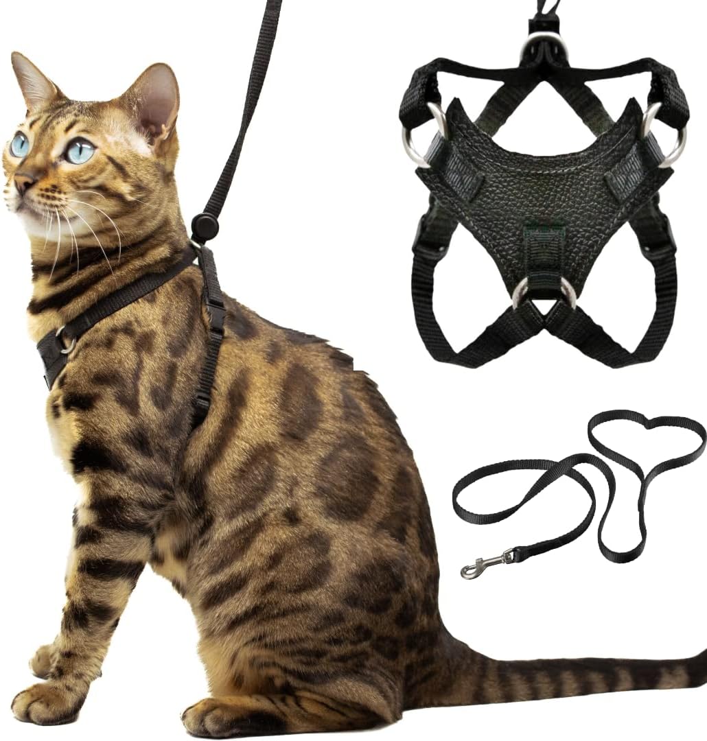OutdoorBengal Houdini™ Escape Proof Cat Harness and Leash (V. Leather, XL)