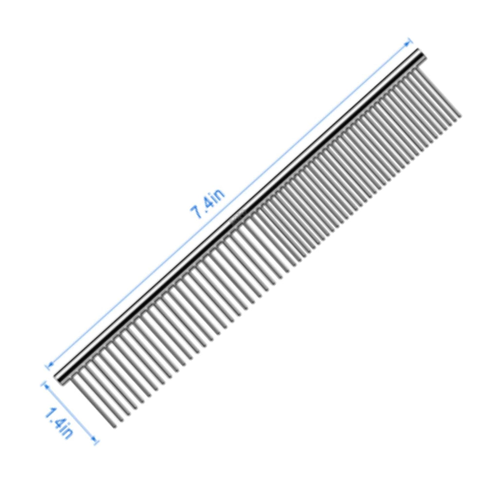 ROPO Dog Comb for Removing Matted Fur - Pet Dematting Comb with Rounded Teeth and Non-Slip Grip Handle - Prevents Knots and Mats for Long and Short Haired Pets (Round handle, Bright Silver)