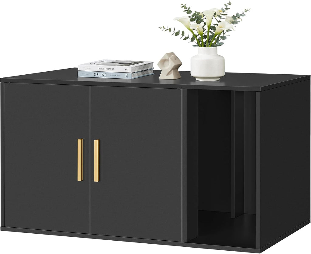 Feandrea Cat Litter Box Enclosure, Double Doors, 31.5 x 19.7 x 17.7 Inches | Modern Hidden Litter Box Furniture, Indoor Pet House, Side End Table, Ink Black, CUSTOS Collection UPCL020BC01S