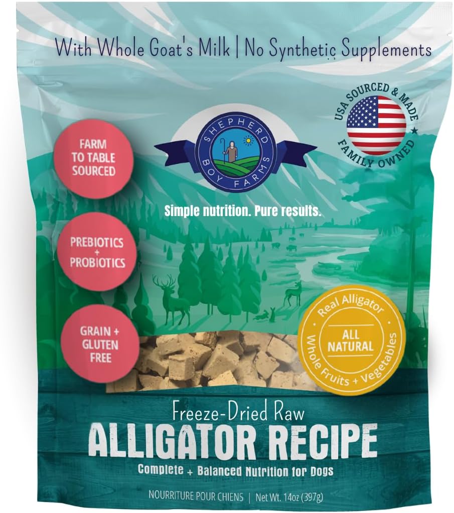 Shepherd Boy Farms Freeze-Dried Dog Food, Alligator Recipe, USA Made 14 oz