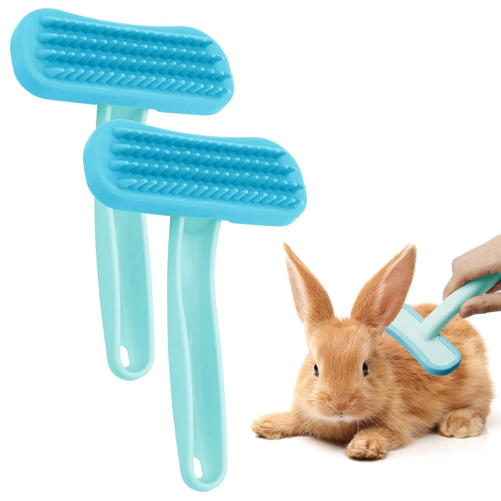 2Pcs Rabbit Bunny Soft Brush, Practical Brush for Rabbits Grooming, Soft Silicone Small Animal Massage Comb, Bunny Grooming Kit Supplies Suitable for Cats Puppies & Other Pets(Blue)