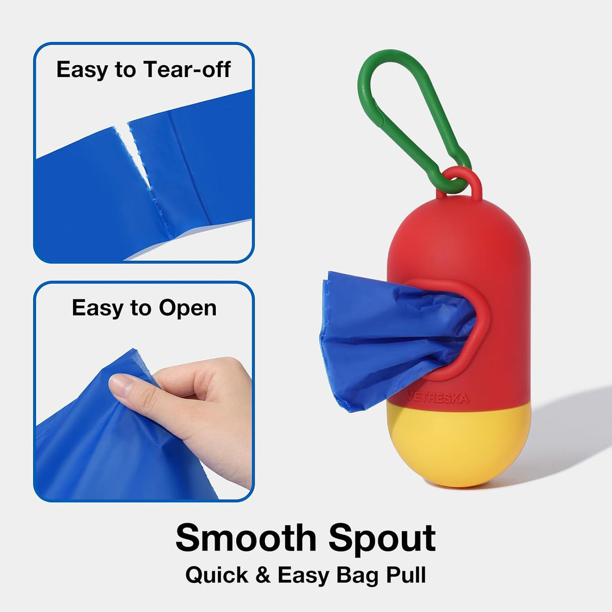 VETRESKA Dog Poop Bag Dispenser with 105 Counts, Leak Proof and Extra Thick | Pet Waste Bags for Dog Walking and Cat Litter, Spiced Vetiver & Moss Scented