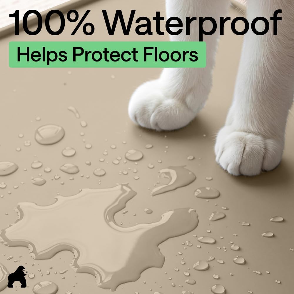 GORILLA GRIP Cat Litter Mat, Easy Clean Silicone Mats, 35x23 Beige