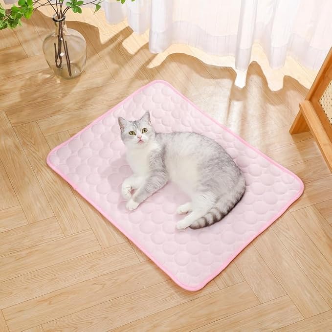 Pet Cooling Mat, ICY nap Dog mat, Portable Washable Ice Silk Cooling Pad for Dogs Cats, Breathable Foldable Mat for Large Small Dogs, Summer Cool Mat for Kennel Floor Car Sofa(Pink,Large)