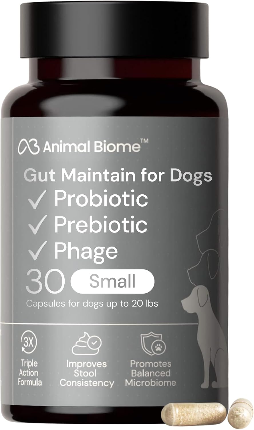 Animal Biome Small Dog Pre and Probiotics, S Boulardii, Gut Maintain, 30 Ct