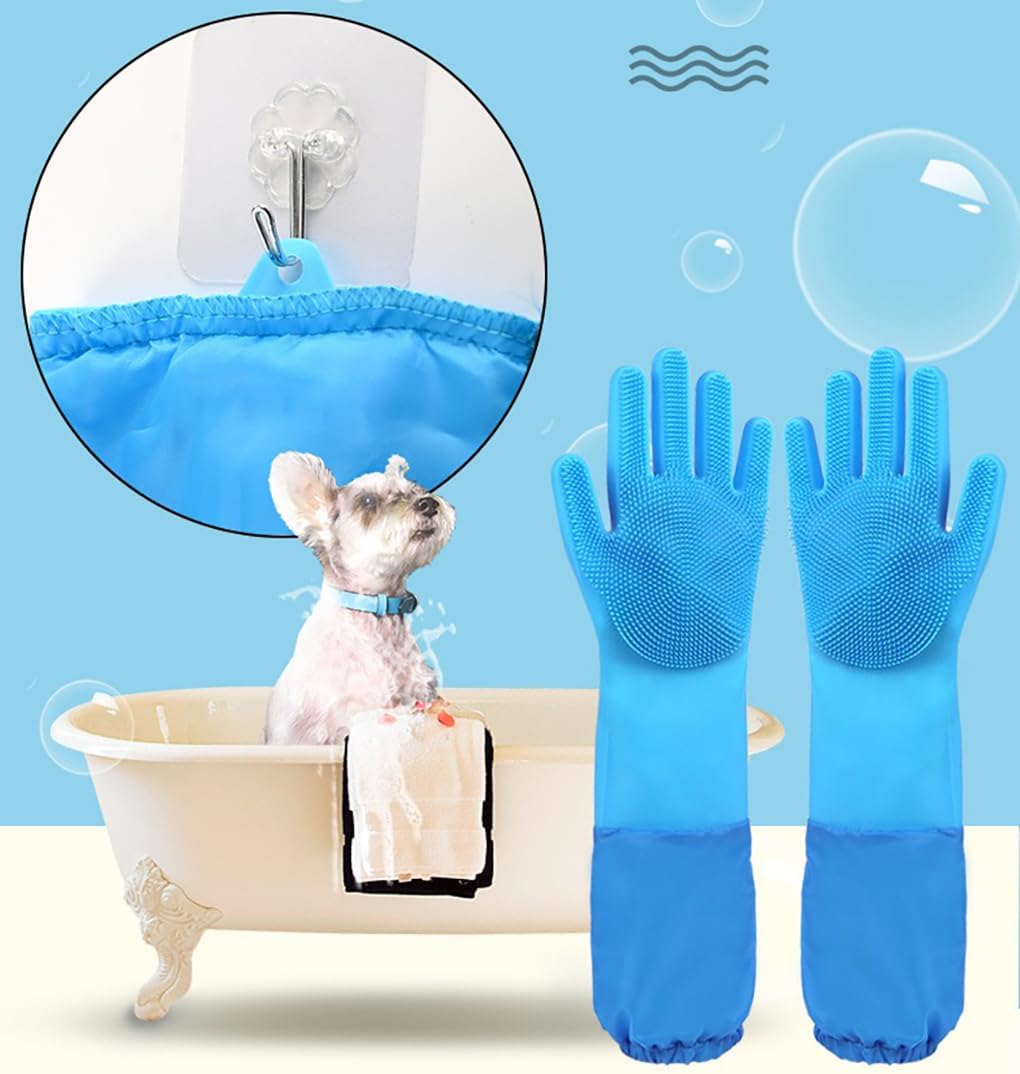 Pet Grooming Glove, Gentle Dog Bathing Shampoo Brush Massage Mitt, Deshedding for Dogs Cats Rabbits Horses 2-Pack (Blue)