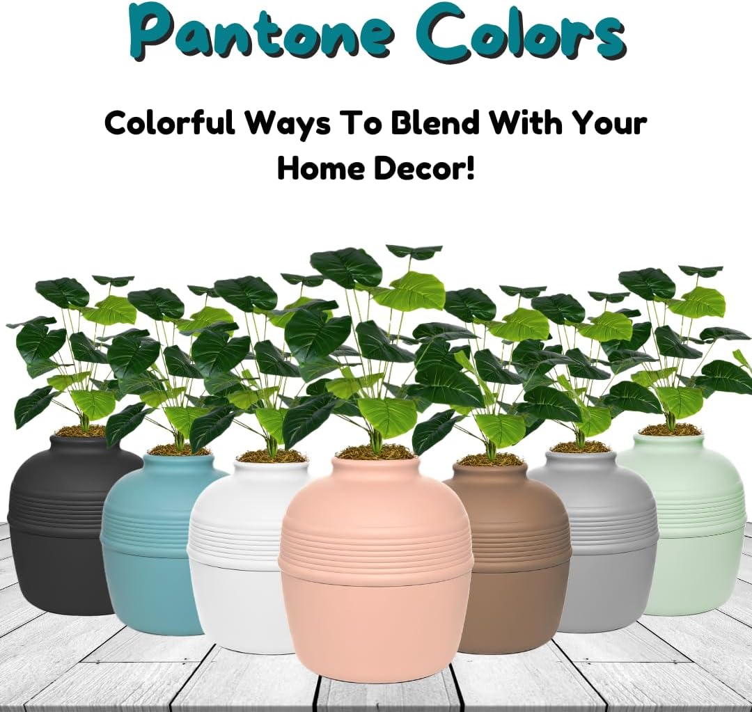Good Pet Stuff Original Hidden Litter Box Planter, Decorative Cat Litter Enclosure, Carbon Filter, Faux Plant, Round Design, Easy to Clean, Base Kit, Broad Leaf Philodendron, Blush Coral