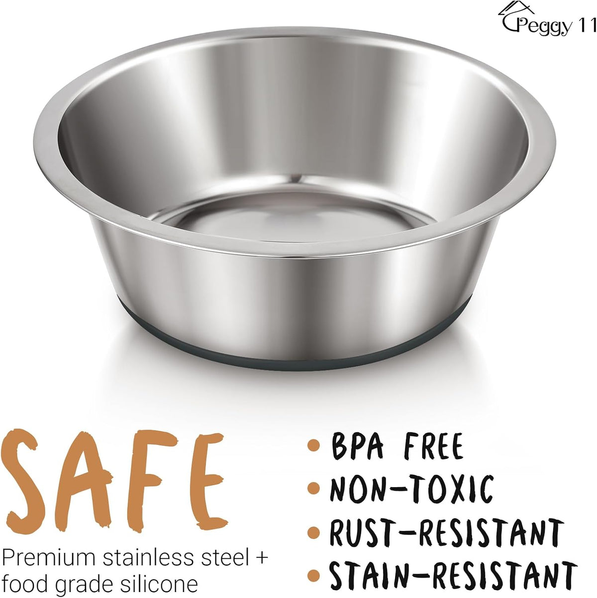 Deep Stainless Steel Anti-Slip Dog Bowls - 2-Pack, 8 Cups 