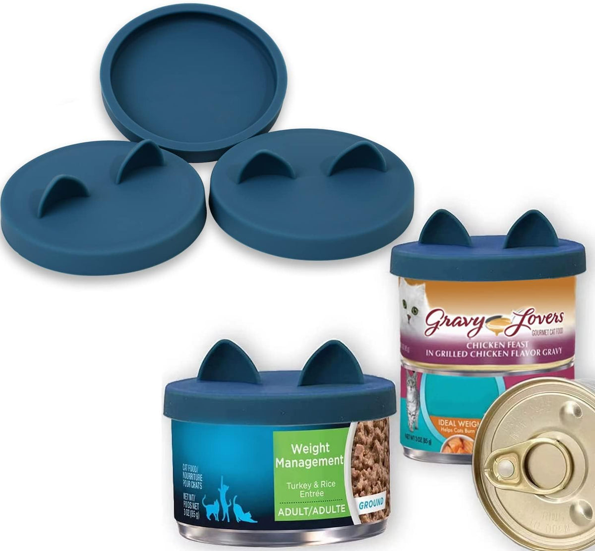 OHMO Cat Food Can Lids for 3oz Small Pet Cans, 3-Pack, Dark Blue