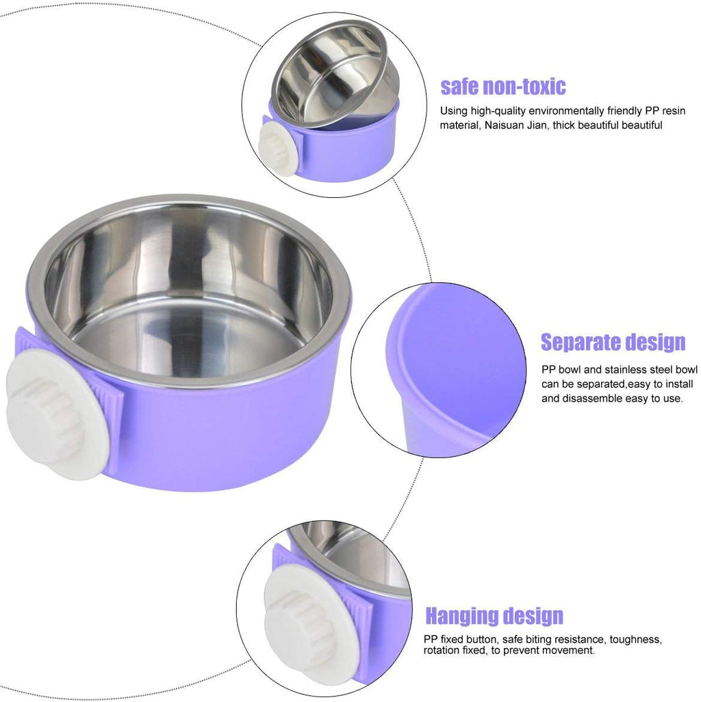 Crate Dog Bowl Removable Stainless Steel Water Food Feeder Bowls Cage Coop Cup for Cat Puppy Bird Pets 