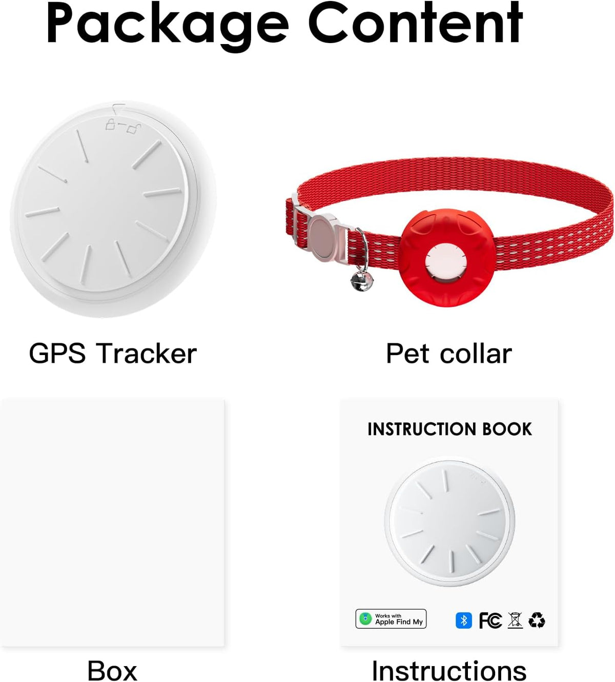 Cat GPS Tracker, Cat Tracker Compatible with Apple Find My App (Only iOS), No Monthly Fee, Waterproof, Breakaway Collar Included, Up to 1 Year Battery, Red