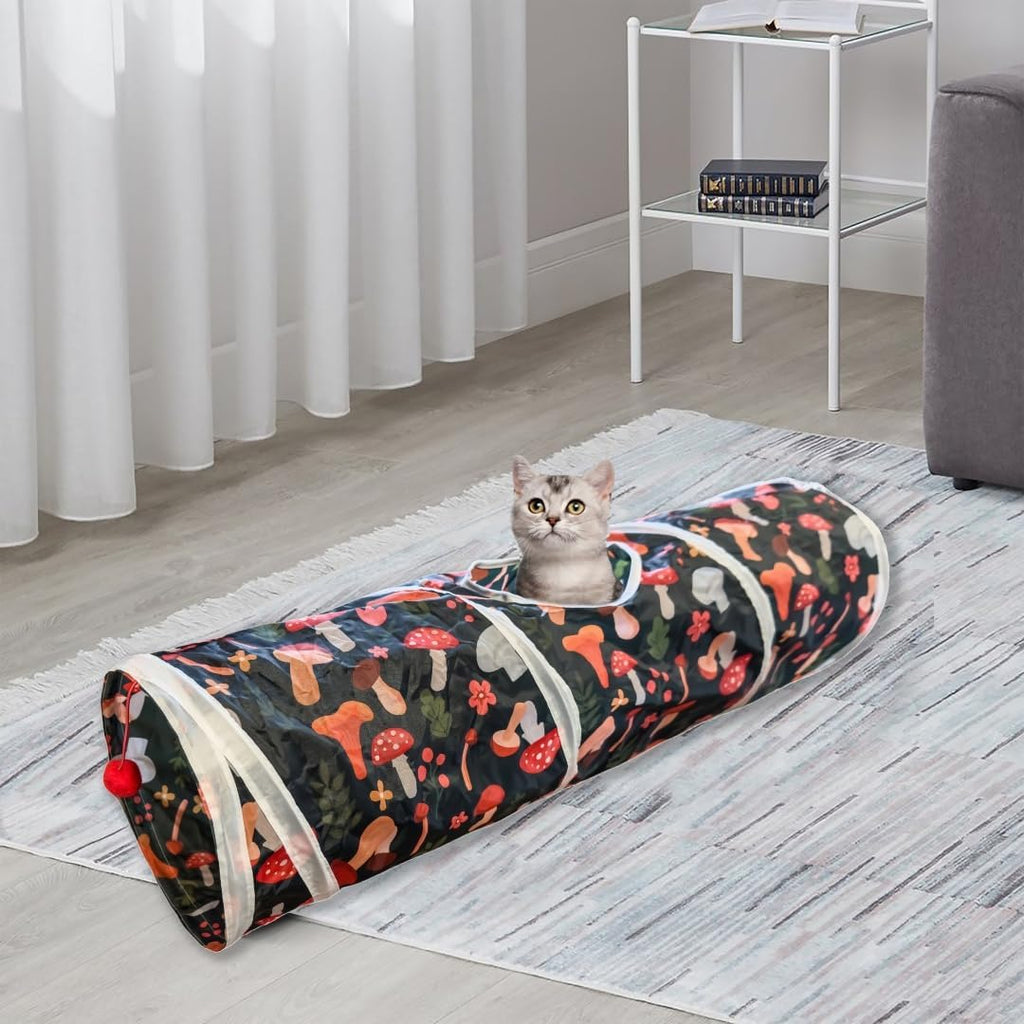 Cat Tunnel, 2-Way Cat Tunnels for Indoor Cats, Collapsible Cat Play Tunnel, Interactive Toy Maze Cat House with 2 Play Ball for Cats, Puppy, Kitty, Kitten, Rabbit