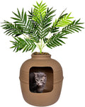 Good Pet Stuff Original Hidden Litter Box Planter, Decorative Cat Litter Enclosure, Carbon Filter, Faux Plant, Round Design, Easy To Clean, Base Kit, Palm Plant, Terracotta Brown