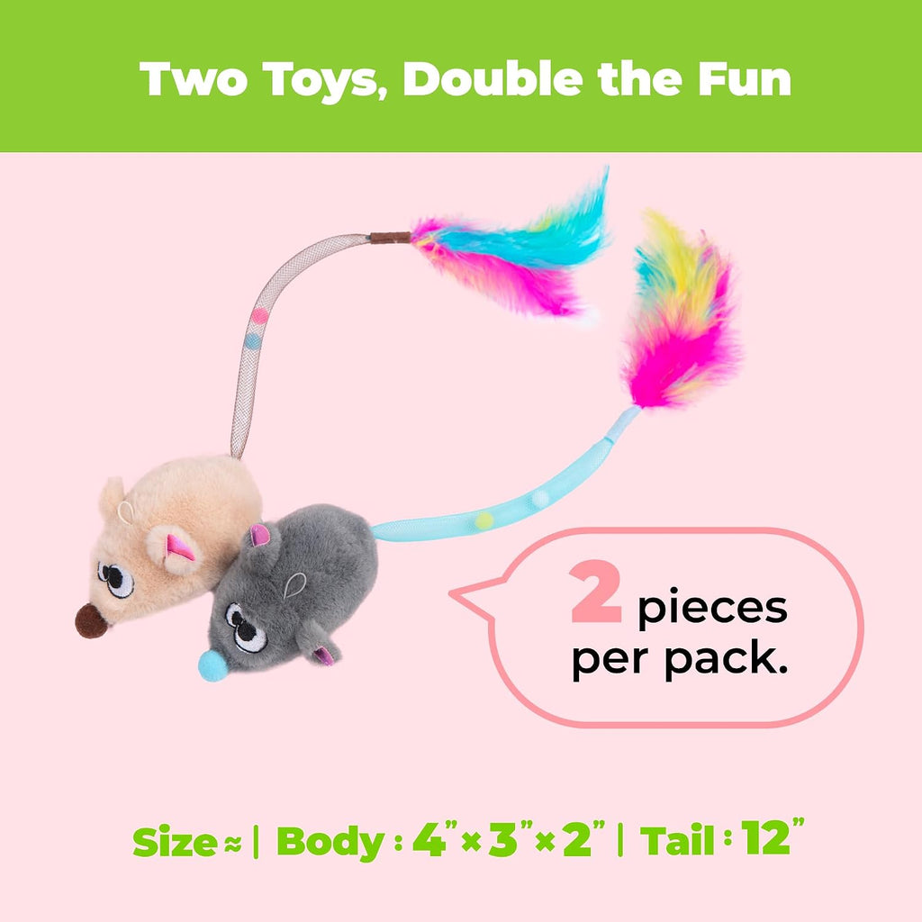 Catify Interactive Cat Toy - Squeaking Mice Set, Beige & Gray