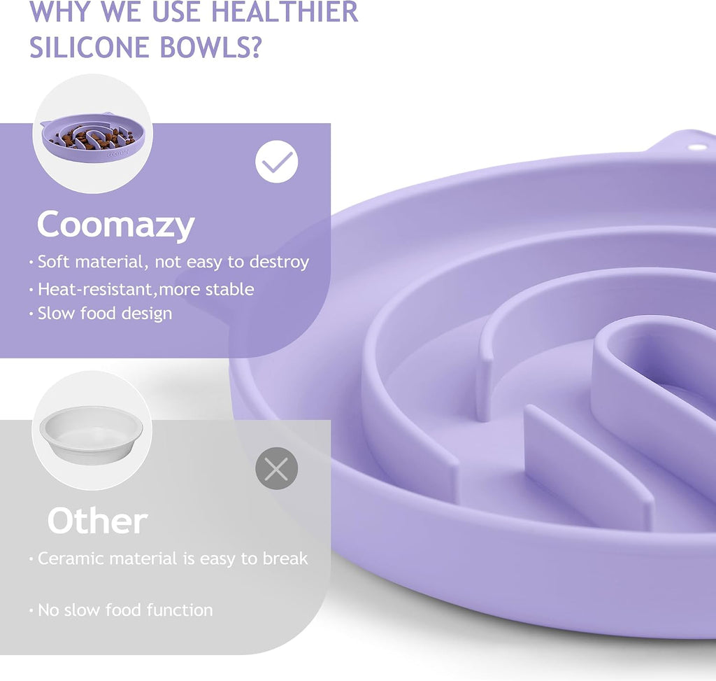 Coomazy Slow Feeder Cat Bowl Silicone Pet Puzzle Feeder for Slow Eating