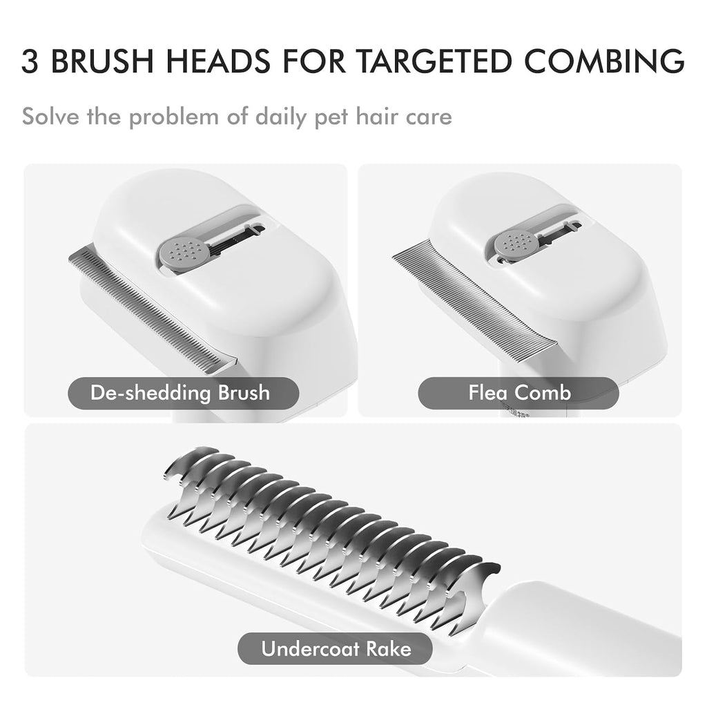 3 In 1 Pet Dematting Tool, Dog Flea Lice Combs for Grooming, Undercoat Rake & Dematting Comb for Detangling Matted or Knotted Undercoat Hair, Great for Short or Long-haired Dogs & Cats -White