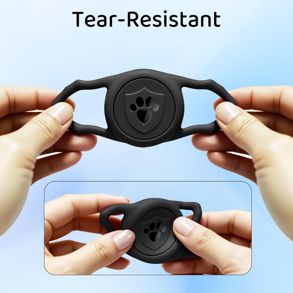 IP68 Waterproof AirTag Holder for Dog Collar, Silicone, Black, 2 Pack