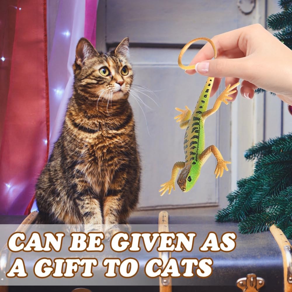 DONGKER 4 PCS Cat Lizard Toys,PVC Simulated Lizards Kitten Toys Bite Resistant for Kittens Adult Cats Over 6 Months Old Halloween Christmas