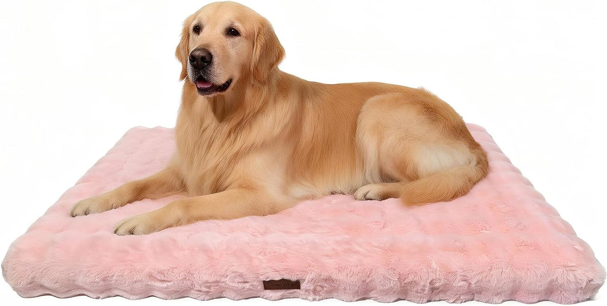 Orthopedic Dog Beds for XL Dogs, Fluffy Faux Rabbit Fur Pet Bed with Removable Washable Cover, Dog Bed Mat with Egg Crate Foam & Waterproof Lining, Anti Slip Bottom, Pink,44"x32"x4"