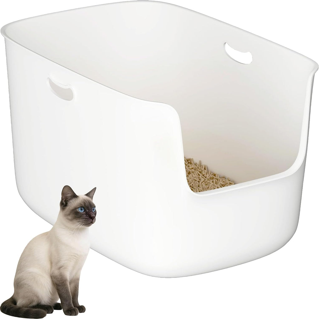 Jumbo Extra Large Cat Litter Box - High Sided Low Entry Open-Top Anti-Splash Pan for Multiple Cats, Kittens & Senior Cats, 22.6"x15.4"x13.9", White