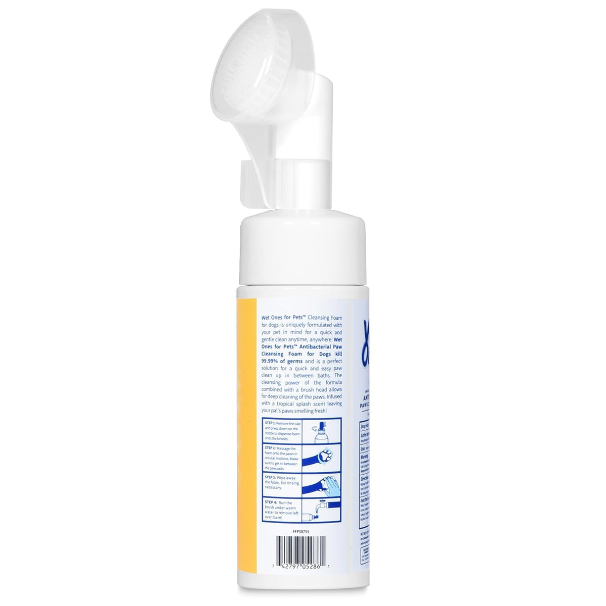 Wet Ones for Pets Antibacterial Dog Paw Cleaner with Built-In Brush, Foaming No-Rinse Formula for Cleaning Dirty Paws After Walks, Gentle Everyday Paw Wash for Dogs, 5 Oz - 2 Pack