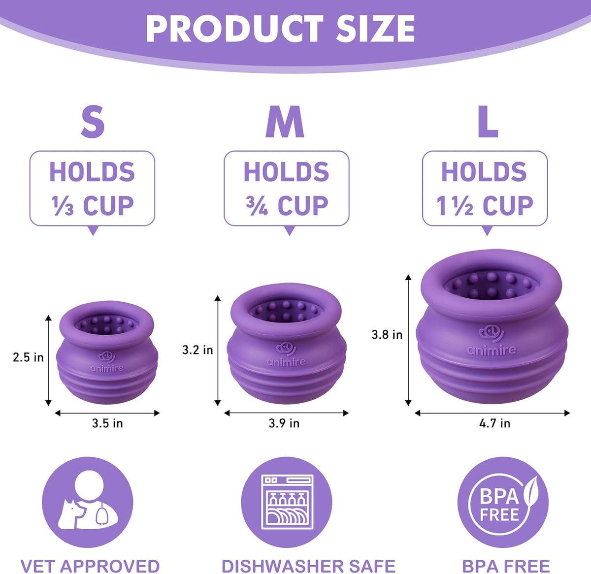 Treat Dispensing Dog Toy, Long-Lasting Interactive Puzzle Toys for Dogs, Stuffable Dog Enrichment Frozen Lick Treat Toy for Boredom, BPA Free Silicone Fetch Catch Chew Toy (Purple,M)