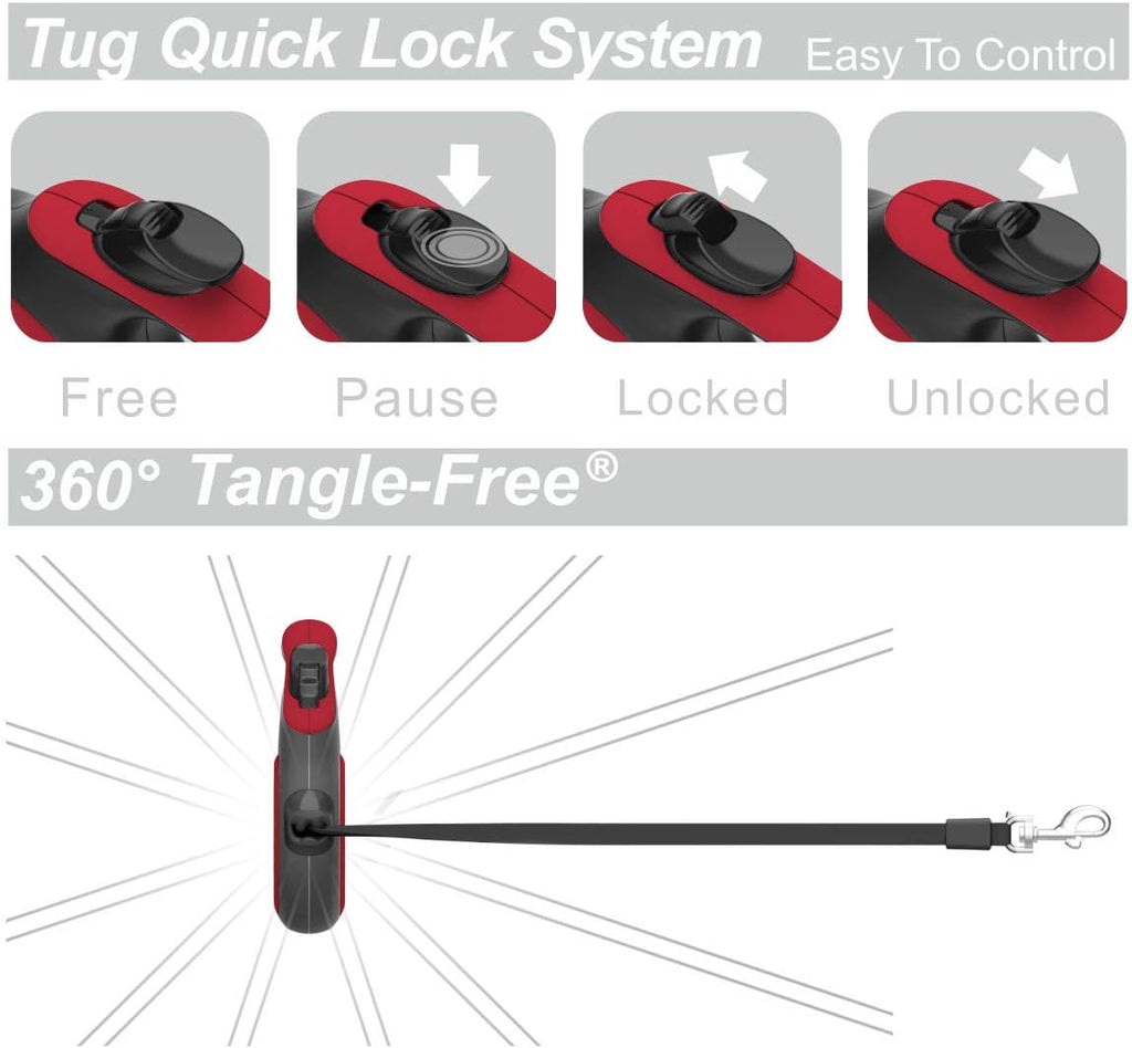 TUG Original Retractable Dog Leash, 16 ft (Small, Red)