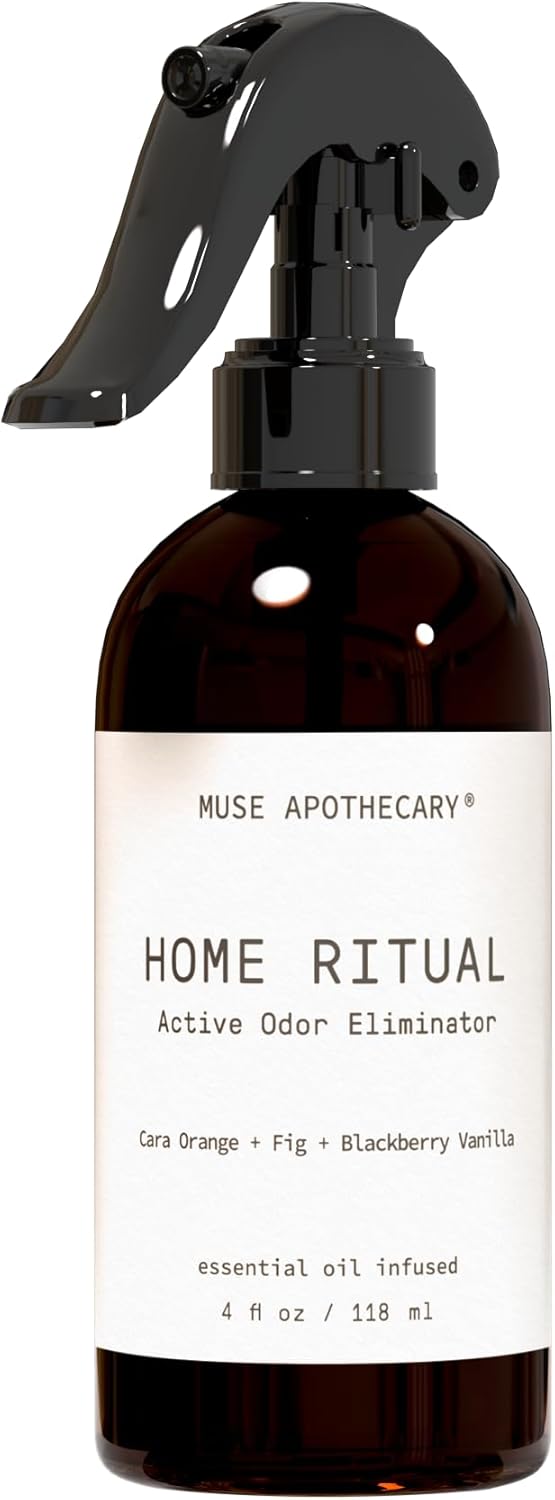 Muse Apothecary Home Ritual Active Odor Eliminator Spray - Furniture Deodorizer Spray & Bathroom Odor Eliminator for Home - Essential Oil Air Freshener - 4oz, Cara Orange + Fig + Blackberry Vanilla