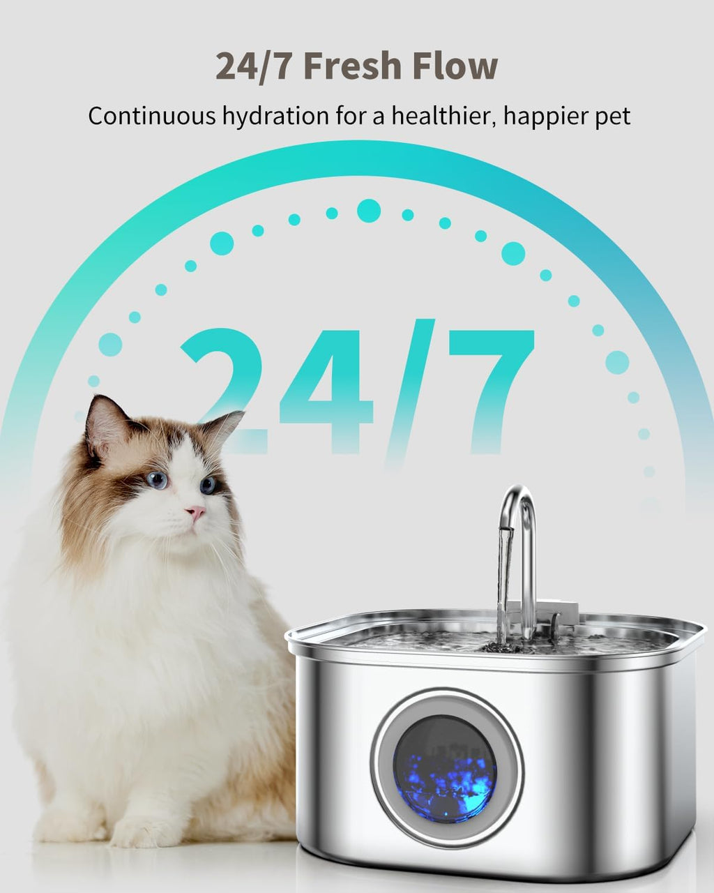 Stainless Steel Cat Water Fountain - 3.2L/108oz Cat Drinking Fountain