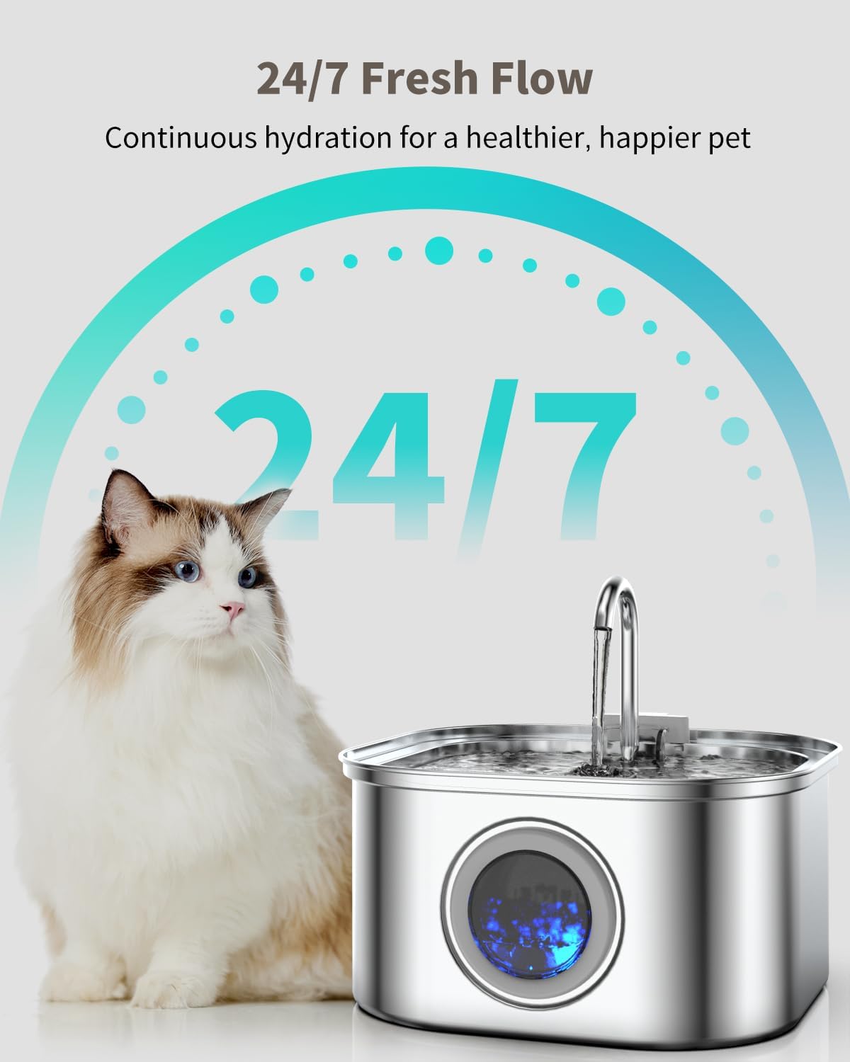 Stainless Steel Cat Water Fountain - 3.2L/108oz Cat Drinking Fountain