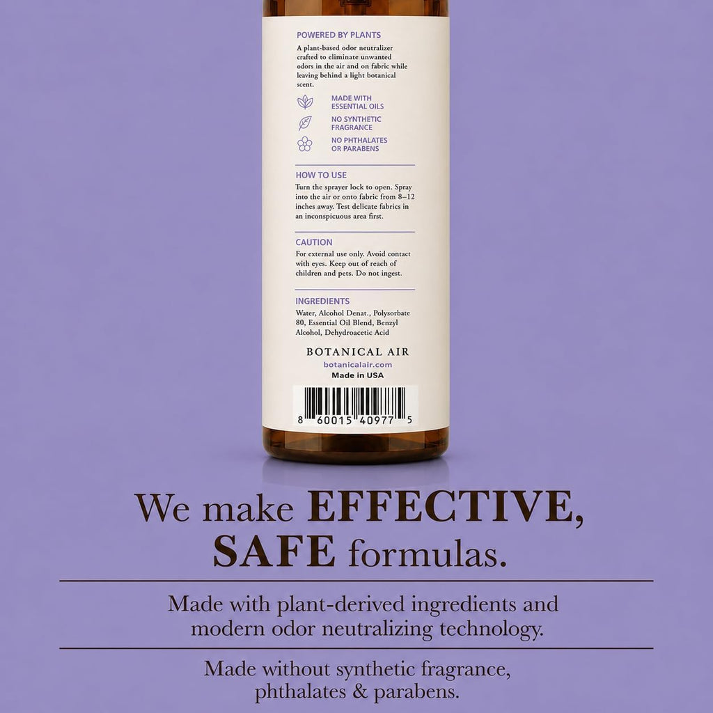 Plant-Based Odor Eliminator Spray – Natural Essential Oil Air Freshener for Home, Bathroom, Fabrics & Pet Areas – 8 oz (Lavender Sage)