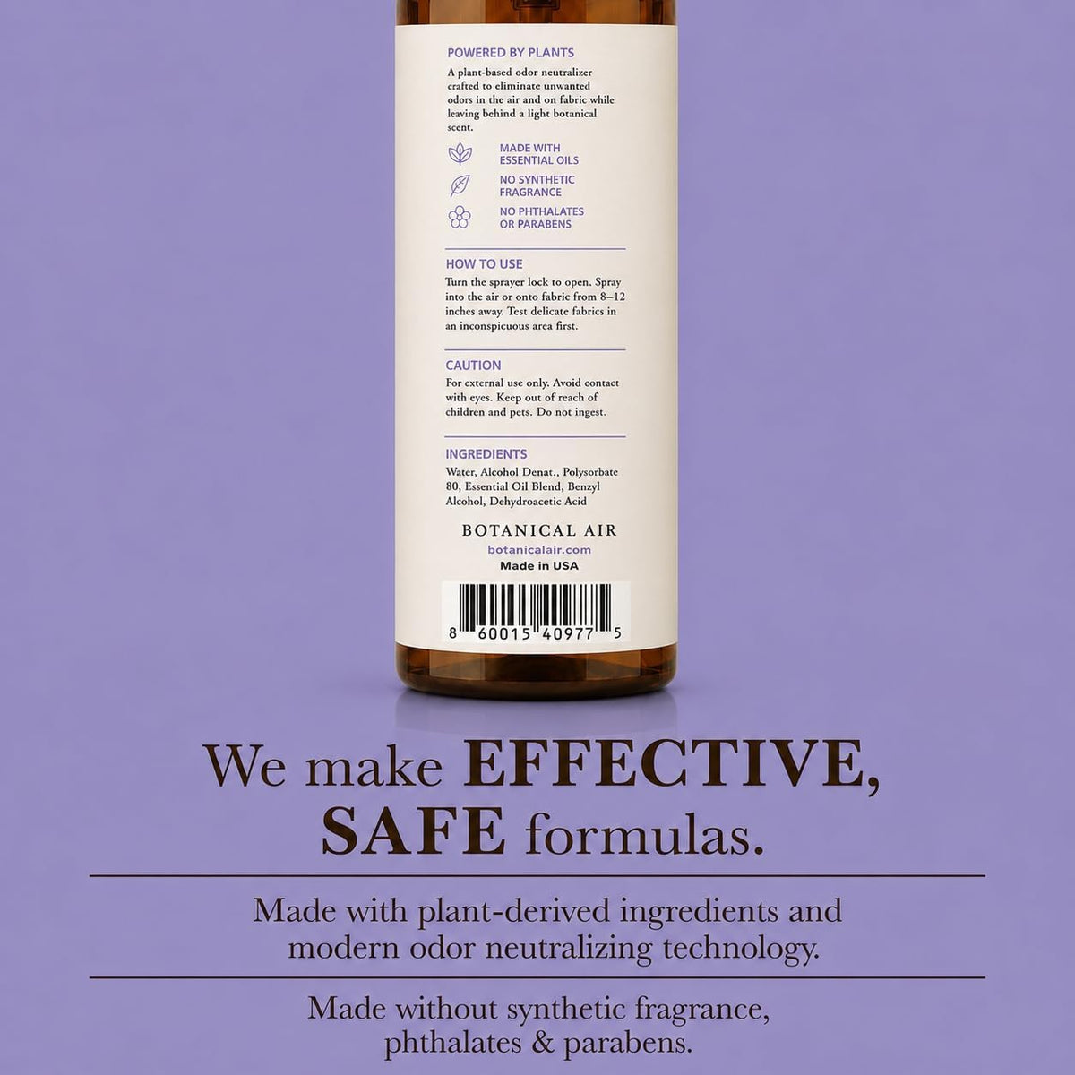 Plant-Based Odor Eliminator Spray – Natural Essential Oil Air Freshener for Home, Bathroom, Fabrics & Pet Areas – 8 oz (Lavender Sage)