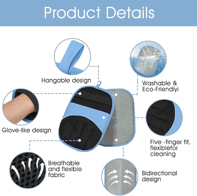 Pet Hair Removal Gloves, Electrostatic Pet Hair Remover Gloves Dog&Cat 2pcs