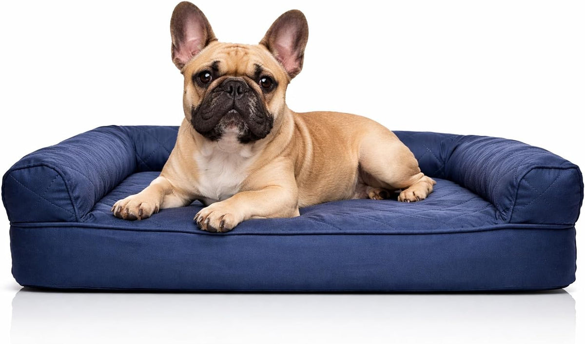 Furhaven Orthopedic Dog Bed for Medium/Small Dogs w/ Removable Bolsters & Washable Cover, For Dogs Up to 35 lbs - Quilted Sofa - Navy (Blue), Medium