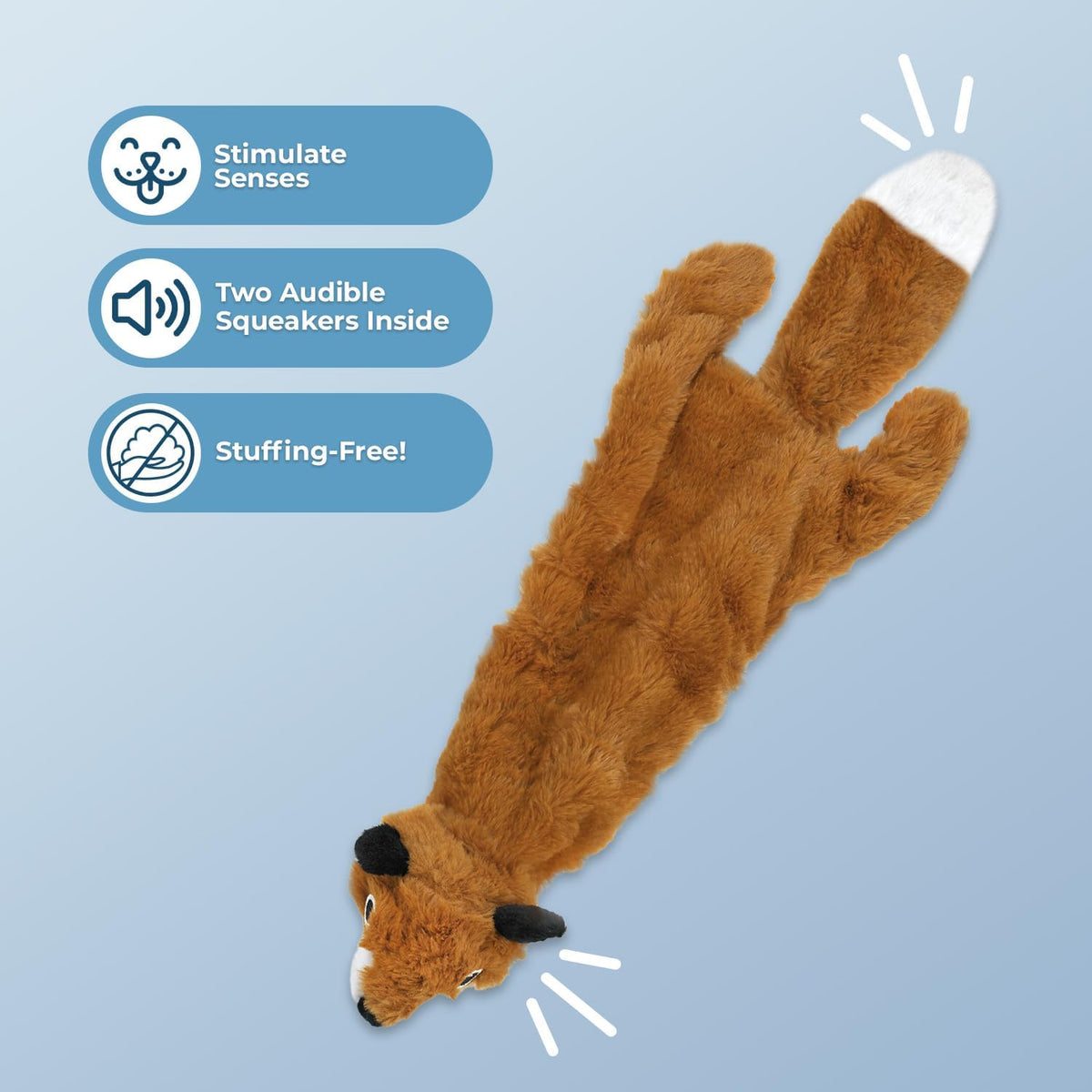 Best Pet Supplies 2-in-1 Stuffless Squeaky Dog Toy - Fox, Small | No-Stuffing, 2 Built-in Squeaker, No Mess, Soft, Interactive Indoor & Outdoor Play, Lightweight, Perfect for Moderate Chewer