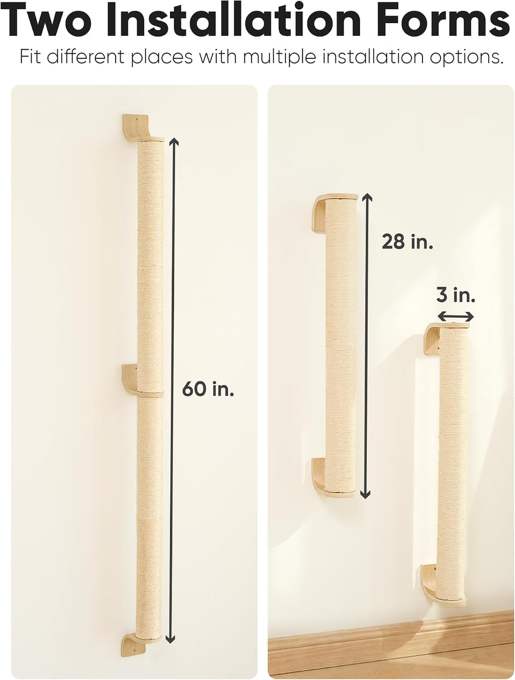 FUKUMARU Cat Wall Scratcher, 60" Tall Kitten Scratching Post