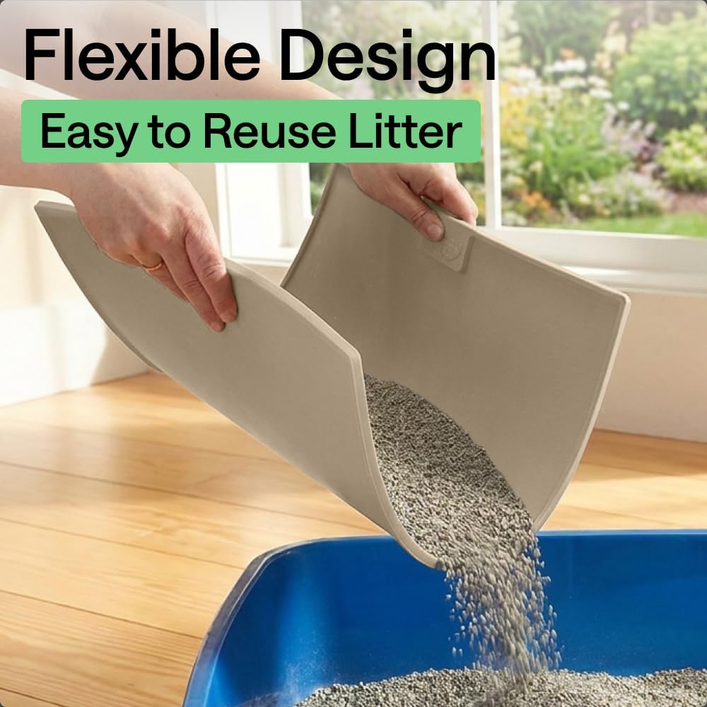 GORILLA GRIP Cat Litter Mat, Easy Clean Silicone Mats, 35x23 Beige