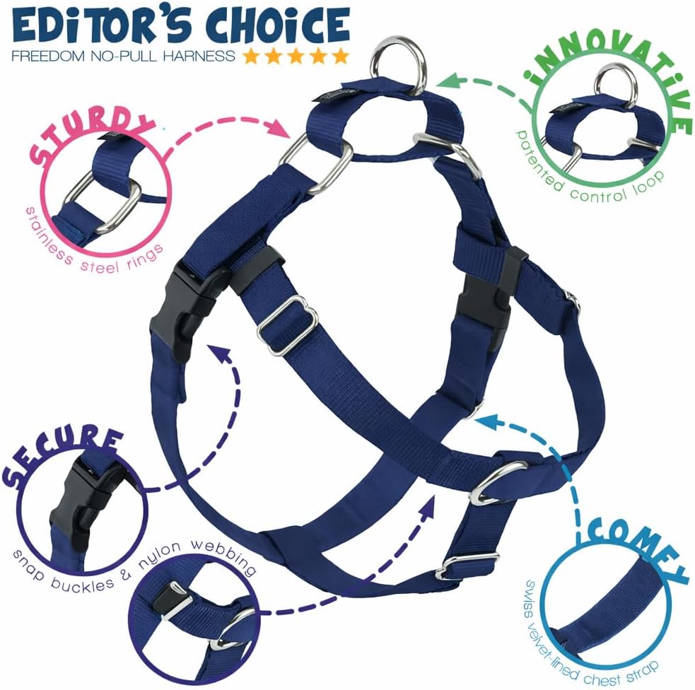 2 Hounds Design Freedom No Pull Dog Harness and Leash, 1" XXL, Navy