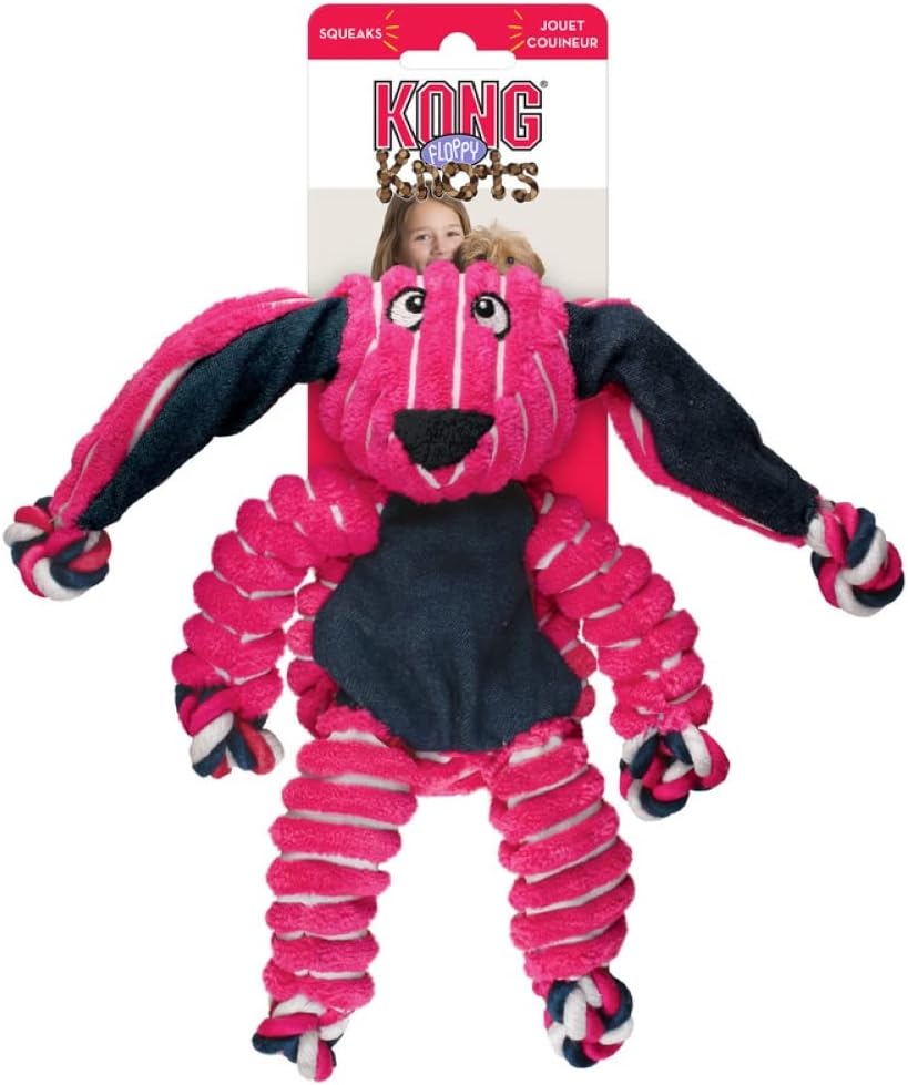 Kong Floppy Knots Rope and Plush Dog Toy, Bunny, Medium/Large | Knotted Rope & Plush Toy with Minimal Stuffing & a Squeaker, Great for Teething, Tugging & Lively Play