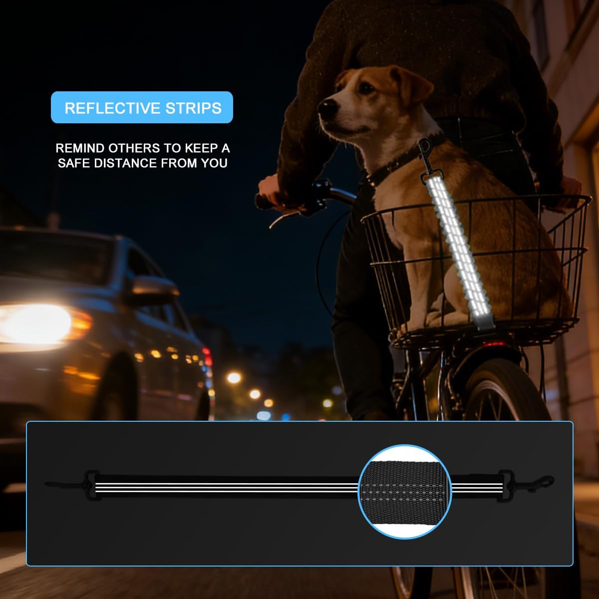 Dog Seat Belt for Bike Basket, Shock Absorbing Lead Bicycle Safety Leash