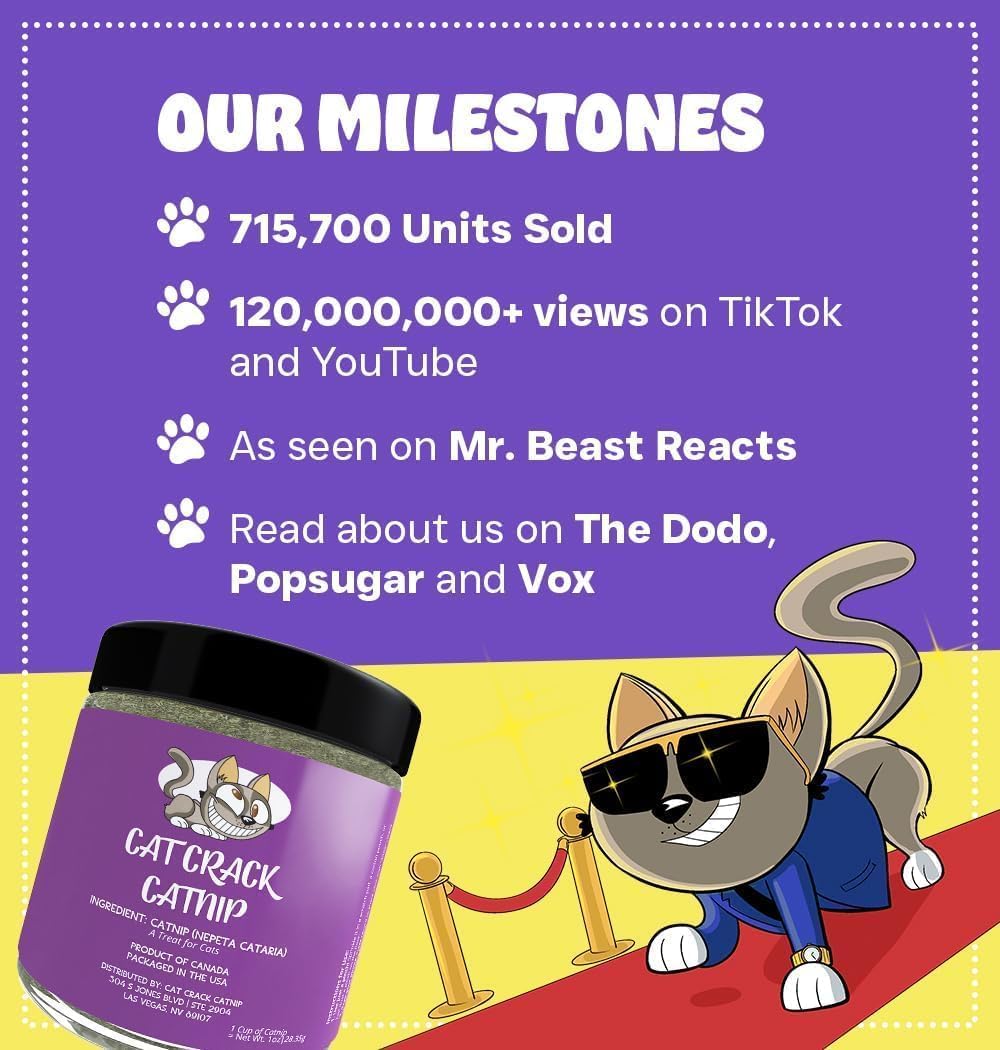 Cat Crack Catnip, Zoomie-Inducing Cat Nip, 100% Natural North American Made | 100% Natural, Safe & Non-Addictive Catnip Treats Used to Supplement Cat Nip Toys, Spray, & Accessories (4 Cups)