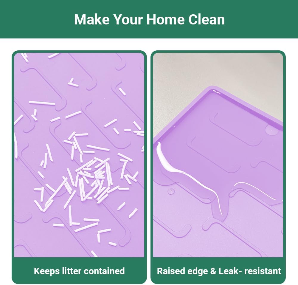 Cat Litter Mat, Large 32'' x 24'' Silicone Litter Box Mat for Litter Trapping, Waterproof, Non-Slip, Easy to Clean, Purple