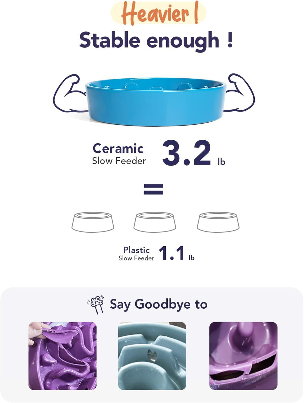 LE TAUCI Dog Bowls Slow Feeder Ceramic, 1.5 Cup Slow Feeding Bowl for Small and Medium Breed, Puzzle Dog Food Bowl for Fast Eater, Vortex Blue 
