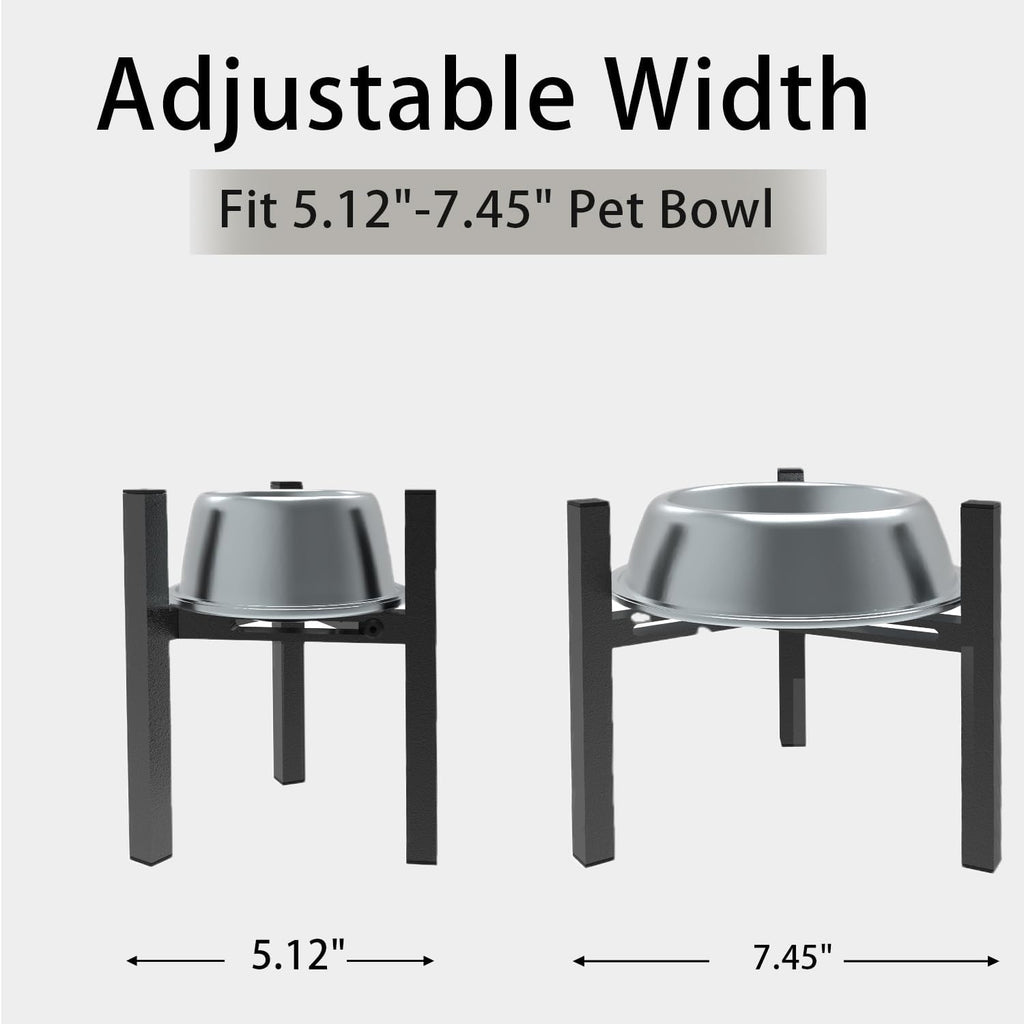 Elevated Cat Bowl Stand Good for Senior Cats Digestion Arthritis Relief - Adjustable Metal Feeder Riser, Fits 5.1-7.45” Round Bowls (No Bowls)（Black）