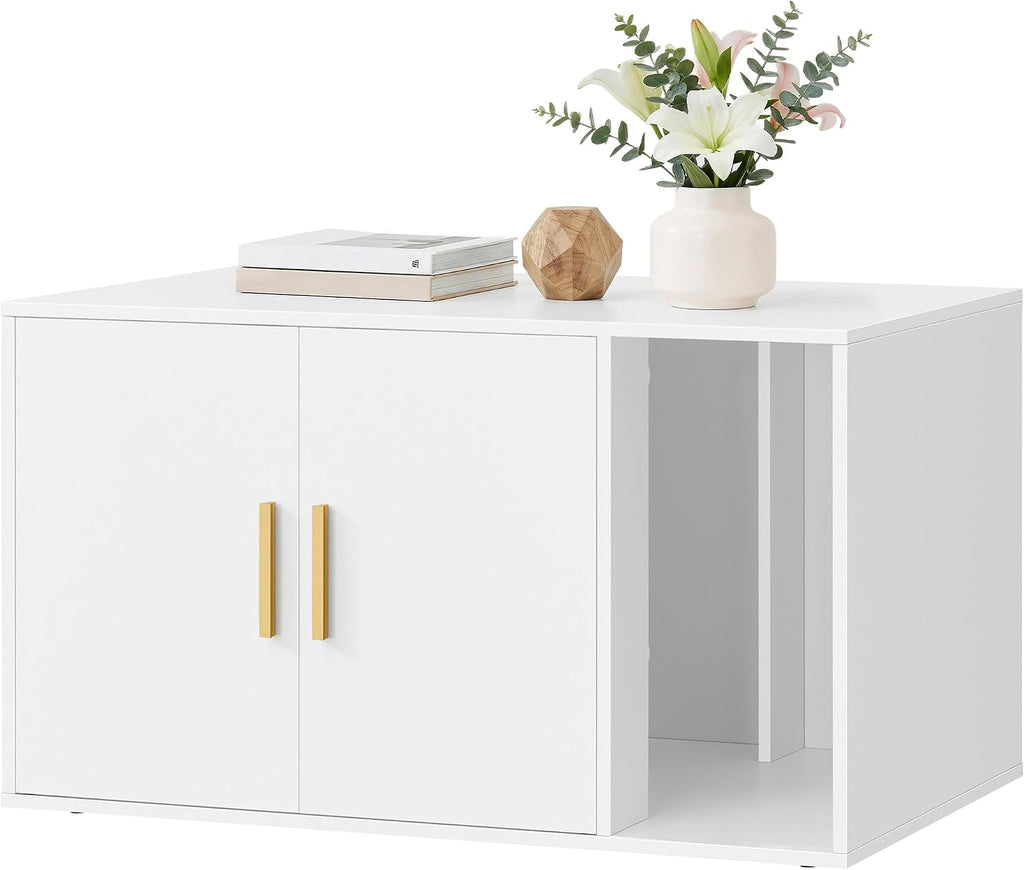 Feandrea Cat Litter Box Enclosure, Double Doors, 31.5 x 19.7 x 17.7 Inches | Modern Hidden Litter Box Furniture, Indoor Pet House, Side End Table, Cloud White, CUSTOS Collection UPCL020WB01S